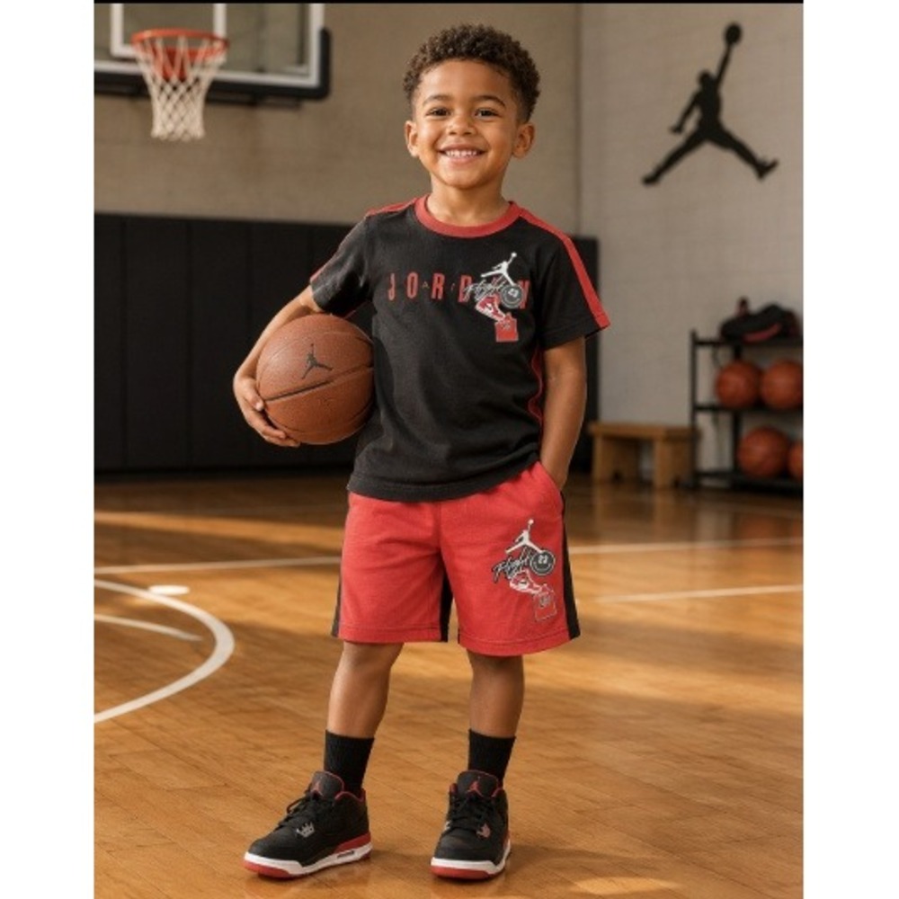 Jordan Boys Size 6 Black Red Flight Graphic T-Shirt and Shorts 2-Piece Set